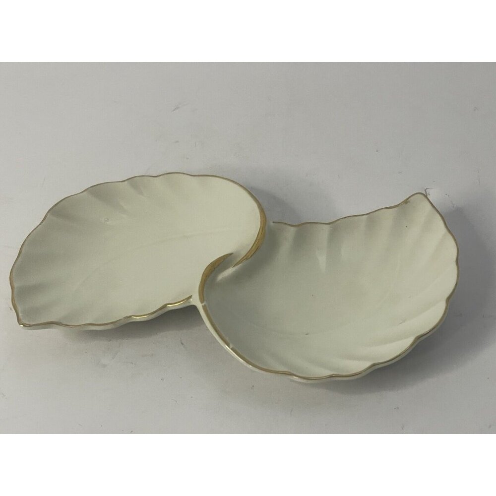 Vintage Crown Classics 18k Gold Trim Whitehall Porcelain Dual Leaf Dish